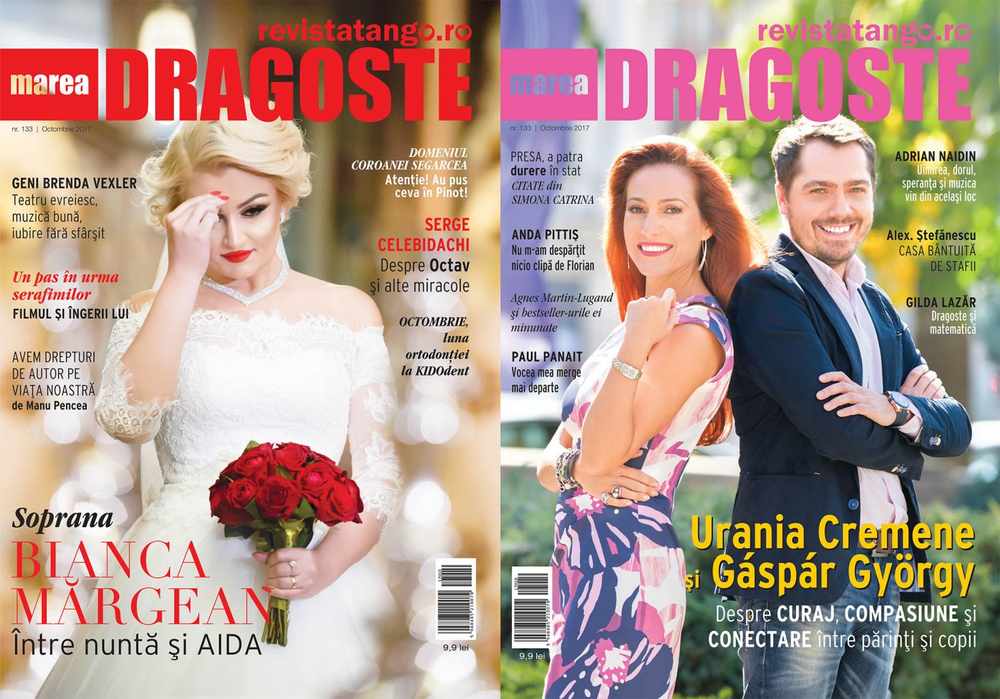 Bianca Margean respectiv Gáspár György si Urania Cremene pe copertele Marea Dragoste-revistatango.ro, nr. 133, octombrie 2017