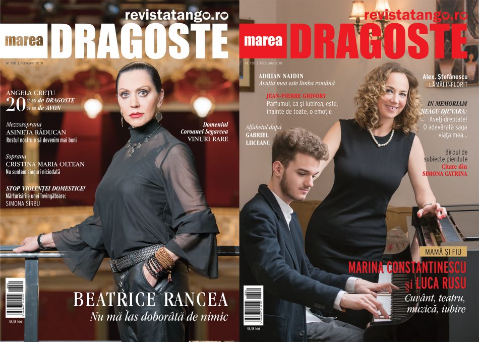Beatrice Rancea, Marina Constantinescu si Luca Rusu pe copertele Marea Dragoste-revistatango.ro, nr. 136, februarie 2018